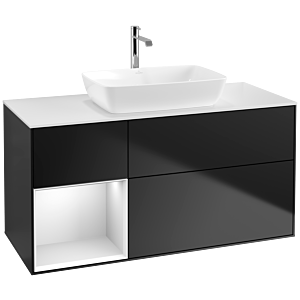Villeroy und Boch Finion Waschtischunterschrank F821MTPD 120cm, Abdeckplatte white matt, Regale White matt lacquer, Black matt lacquer