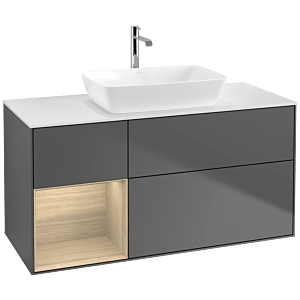 Villeroy und Boch Finion Waschtischunterschrank F821PCGK 120cm, Abdeckplatte white matt, Regale Oak Veneer, Anthracite matt