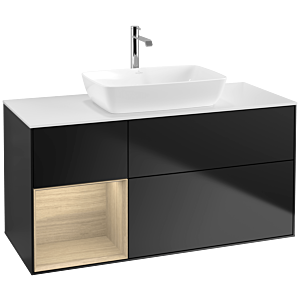Villeroy und Boch Finion Waschtischunterschrank F821PCPD 120cm, Abdeckplatte white matt, Regale Oak Veneer, Black matt lacquer