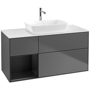 Villeroy und Boch Finion Waschtischunterschrank F821PDGK 120cm, Abdeckplatte white matt, Regale Black matt lacquer, Anthracite matt