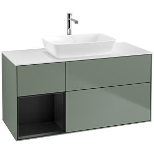 Villeroy und Boch Finion Waschtischunterschrank F821PDGM 120cm, Abdeckplatte white matt, Regale Black matt lacquer, Olive Matt Lacquer
