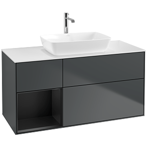 Villeroy und Boch Finion Waschtischunterschrank F821PDHG 120cm, Abdeckplatte white matt, Regale Black matt lacquer, Midnight Blue Matt Lacquer