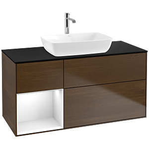 Villeroy and Boch Finion Villeroy and Boch Finion F822GFGN 120cm, cover plate black matt, shelves Glossy white lacquer, walnut veneer