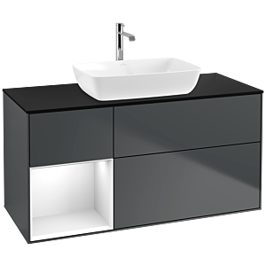 Villeroy und Boch Finion Waschtischunterschrank F822GFHG 120cm, Abdeckplatte black matt, Regale Glossy white lacquer, Midnight Blue Matt Lacquer