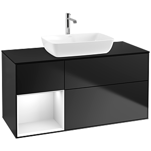 Villeroy und Boch Finion Waschtischunterschrank F822GFPD 120cm, Abdeckplatte black matt, Regale Glossy white lacquer, Black matt lacquer
