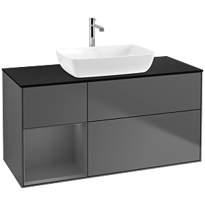 Villeroy und Boch Finion Waschtischunterschrank F822GKGK 120cm, Abdeckplatte black matt, Regale Anthracite matt lacquer, Anthracite matt