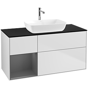 Villeroy und Boch Finion Waschtischunterschrank F822GKMT 120cm, Abdeckplatte black matt, Regale Anthracite matt lacquer, White matt lacquer