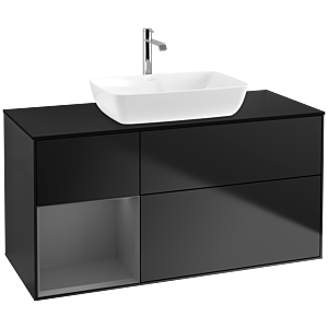 Villeroy und Boch Finion Waschtischunterschrank F822GKPD 120cm, Abdeckplatte black matt, Regale Anthracite matt lacquer, Black matt lacquer