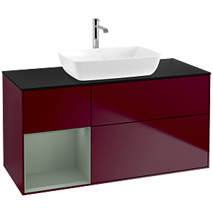 Villeroy und Boch Finion Waschtischunterschrank F822GMHB 120cm, Abdeckplatte black matt, Regale Olive matt lacquer, Peony Matt