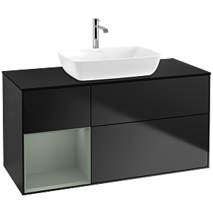Villeroy und Boch Finion Waschtischunterschrank F822GMPD 120cm, Abdeckplatte black matt, Regale Olive matt lacquer, Black matt lacquer