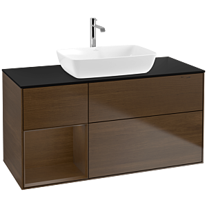 Villeroy und Boch Finion Waschtischunterschrank F822GNGN 120cm, Abdeckplatte black matt, Regale Walnut Veneer, Walnut veneer