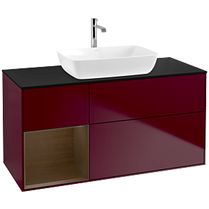 Villeroy und Boch Finion Waschtischunterschrank F822GNHB 120cm, Abdeckplatte black matt, Regale Walnut Veneer, Peony Matt