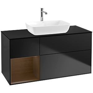 Villeroy und Boch Finion Waschtischunterschrank F822GNPD 120cm, Abdeckplatte black matt, Regale Walnut Veneer, Black matt lacquer