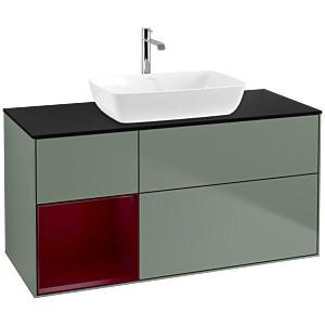 Villeroy und Boch Finion Waschtischunterschrank F822HBGM 120cm, Abdeckplatte black matt, Regale Peony matt lacquer, Olive Matt Lacquer