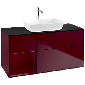 Villeroy und Boch Finion Waschtischunterschrank F822HBHB 120cm, Abdeckplatte black matt, Regale Peony matt lacquer, Peony Matt