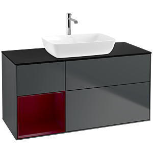 Villeroy und Boch Finion Waschtischunterschrank F822HBHG 120cm, Abdeckplatte black matt, Regale Peony matt lacquer, Midnight Blue Matt Lacquer