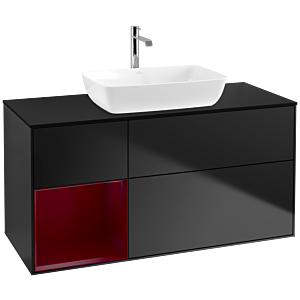 Villeroy und Boch Finion Waschtischunterschrank F822HBPD 120cm, Abdeckplatte black matt, Regale Peony matt lacquer, Black matt lacquer