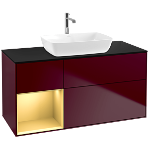 Villeroy und Boch Finion Waschtischunterschrank F822HFHB 120cm, Abdeckplatte black matt, Regale Gold matt lacquer, Peony Matt