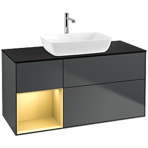 Villeroy und Boch Finion Waschtischunterschrank F822HFHG 120cm, Abdeckplatte black matt, Regale Gold matt lacquer, Midnight Blue Matt Lacquer