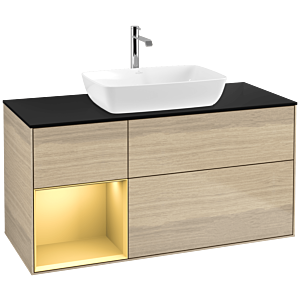Villeroy and Boch Finion Villeroy and Boch Finion F822HFPC 120cm, cover plate black matt, shelves gold matt lacquer, Oak Veneer