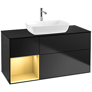 Villeroy und Boch Finion Waschtischunterschrank F822HFPD 120cm, Abdeckplatte black matt, Regale Gold matt lacquer, Black matt lacquer