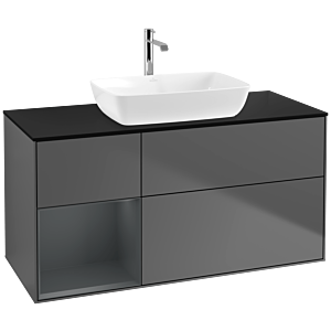 Villeroy und Boch Finion Waschtischunterschrank F822HGGK 120cm, Abdeckplatte black matt, Regale Midnight matt lacquer, Anthracite matt