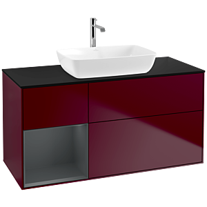 Villeroy und Boch Finion Waschtischunterschrank F822HGHB 120cm, Abdeckplatte black matt, Regale Midnight matt lacquer, Peony Matt
