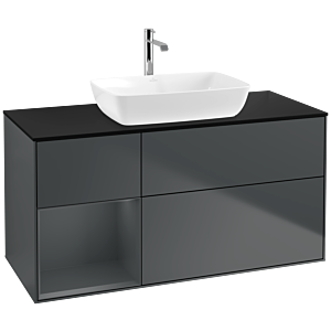 Villeroy und Boch Finion Waschtischunterschrank F822HGHG 120cm, Abdeckplatte black matt, Regale Midnight matt lacquer, Midnight Blue Matt Lacquer