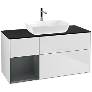 Villeroy und Boch Finion Waschtischunterschrank F822HGMT 120cm, Abdeckplatte black matt, Regale Midnight matt lacquer, White matt lacquer