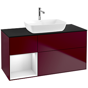 Villeroy und Boch Finion Waschtischunterschrank F822MTHB 120cm, Abdeckplatte black matt, Regale White matt lacquer, Peony Matt