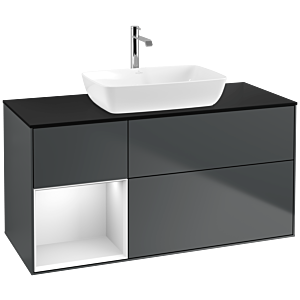 Villeroy und Boch Finion Waschtischunterschrank F822MTHG 120cm, Abdeckplatte black matt, Regale White matt lacquer, Midnight Blue Matt Lacquer