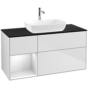 Villeroy und Boch Finion Waschtischunterschrank F822MTMT 120cm, Abdeckplatte black matt, Regale White matt lacquer, White matt lacquer