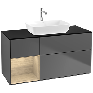 Villeroy und Boch Finion Waschtischunterschrank F822PCGK 120cm, Abdeckplatte black matt, Regale Oak Veneer, Anthracite matt