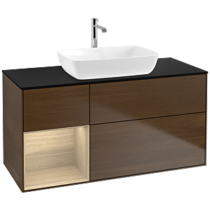 Villeroy und Boch Finion Waschtischunterschrank F822PCGN 120cm, Abdeckplatte black matt, Regale Oak Veneer, Walnut veneer