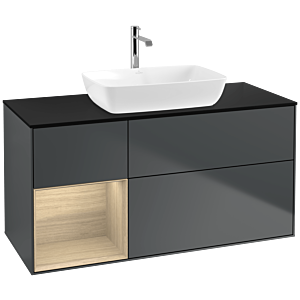 Villeroy und Boch Finion Waschtischunterschrank F822PCHG 120cm, Abdeckplatte black matt, Regale Oak Veneer, Midnight Blue Matt Lacquer