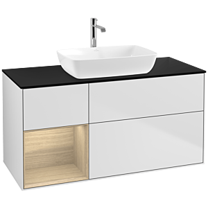 Villeroy und Boch Finion Waschtischunterschrank F822PCMT 120cm, Abdeckplatte black matt, Regale Oak Veneer, White matt lacquer
