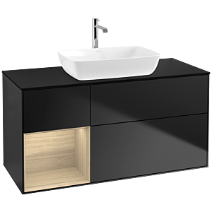 Villeroy und Boch Finion Waschtischunterschrank F822PCPD 120cm, Abdeckplatte black matt, Regale Oak Veneer, Black matt lacquer