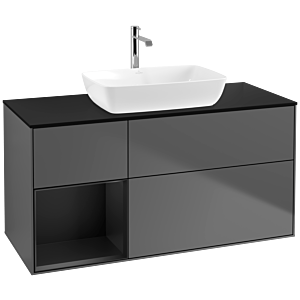 Villeroy und Boch Finion Waschtischunterschrank F822PDGK 120cm, Abdeckplatte black matt, Regale Black matt lacquer, Anthracite matt