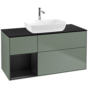 Villeroy und Boch Finion Waschtischunterschrank F822PDGM 120cm, Abdeckplatte black matt, Regale Black matt lacquer, Olive Matt Lacquer