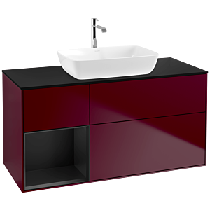 Villeroy und Boch Finion Waschtischunterschrank F822PDHB 120cm, Abdeckplatte black matt, Regale Black matt lacquer, Peony Matt