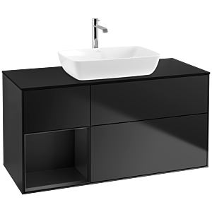 Villeroy und Boch Finion Waschtischunterschrank F822PDPD 120cm, Abdeckplatte black matt, Regale Black matt lacquer, Black matt lacquer