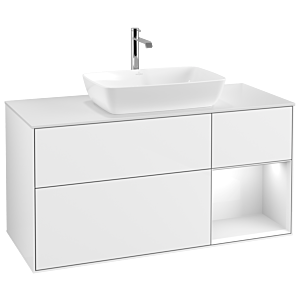 Villeroy und Boch Finion Waschtischunterschrank F831GFGF 120cm, Abdeckplatte white matt, Regale Glossy white lacquer, Glossy white lacquer