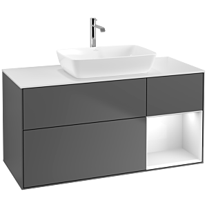 Villeroy und Boch Finion Waschtischunterschrank F831GFGK 120cm, Abdeckplatte white matt, Regale Glossy white lacquer, Anthracite matt