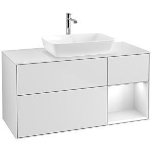 Villeroy und Boch Finion Waschtischunterschrank F831GFMT 120cm, Abdeckplatte white matt, Regale Glossy white lacquer, White matt lacquer