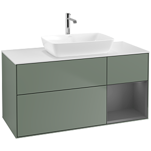 Villeroy und Boch Finion Waschtischunterschrank F831GKGM 120cm, Abdeckplatte white matt, Regale Anthracite matt lacquer, Olive Matt Lacquer