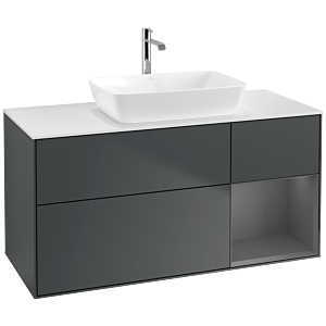 Villeroy und Boch Finion Waschtischunterschrank F831GKHG 120cm, Abdeckplatte white matt, Regale Anthracite matt lacquer, Midnight Blue Matt Lacquer