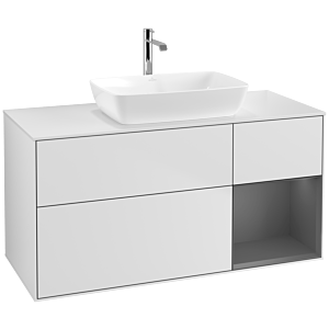 Villeroy und Boch Finion Waschtischunterschrank F831GKMT 120cm, Abdeckplatte white matt, Regale Anthracite matt lacquer, White matt lacquer