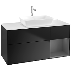 Villeroy und Boch Finion Waschtischunterschrank F831GKPD 120cm, Abdeckplatte white matt, Regale Anthracite matt lacquer, Black matt lacquer