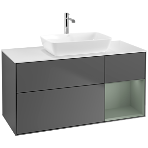 Villeroy und Boch Finion Waschtischunterschrank F831GMGK 120cm, Abdeckplatte white matt, Regale Olive matt lacquer, Anthracite matt