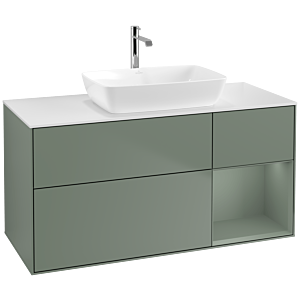 Villeroy und Boch Finion Waschtischunterschrank F831GMGM 120cm, Abdeckplatte white matt, Regale Olive matt lacquer, Olive Matt Lacquer
